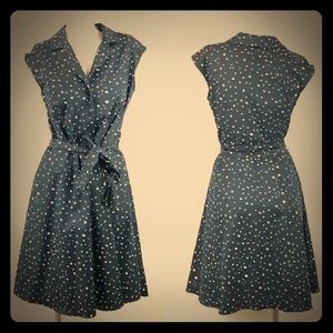 Ann Taylor navy/white polka dot fit&flair dress